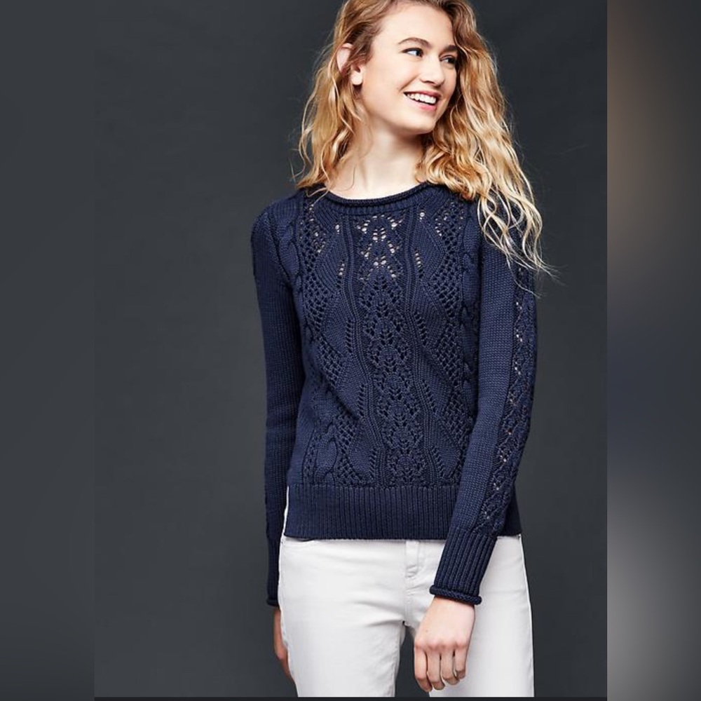 GAP Women's Navy Cable Knit Linen & Cotton Sweater Medium